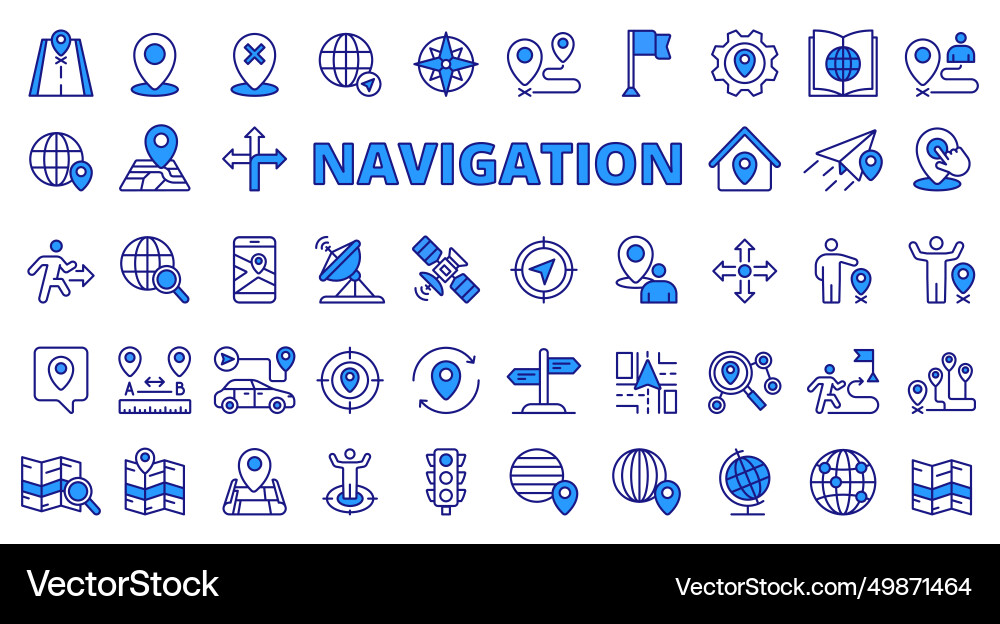 Navigation location icons in line design blue Navigation location icons in line design blue vector image
