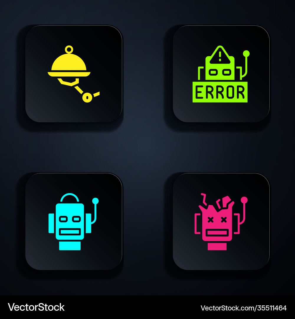 Set broken robot waiter and error Set broken robot waiter and error vector image