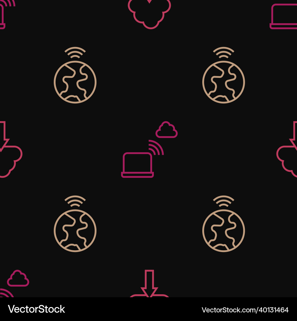 Set line cloud upload global technology Set line cloud upload global technology vector image