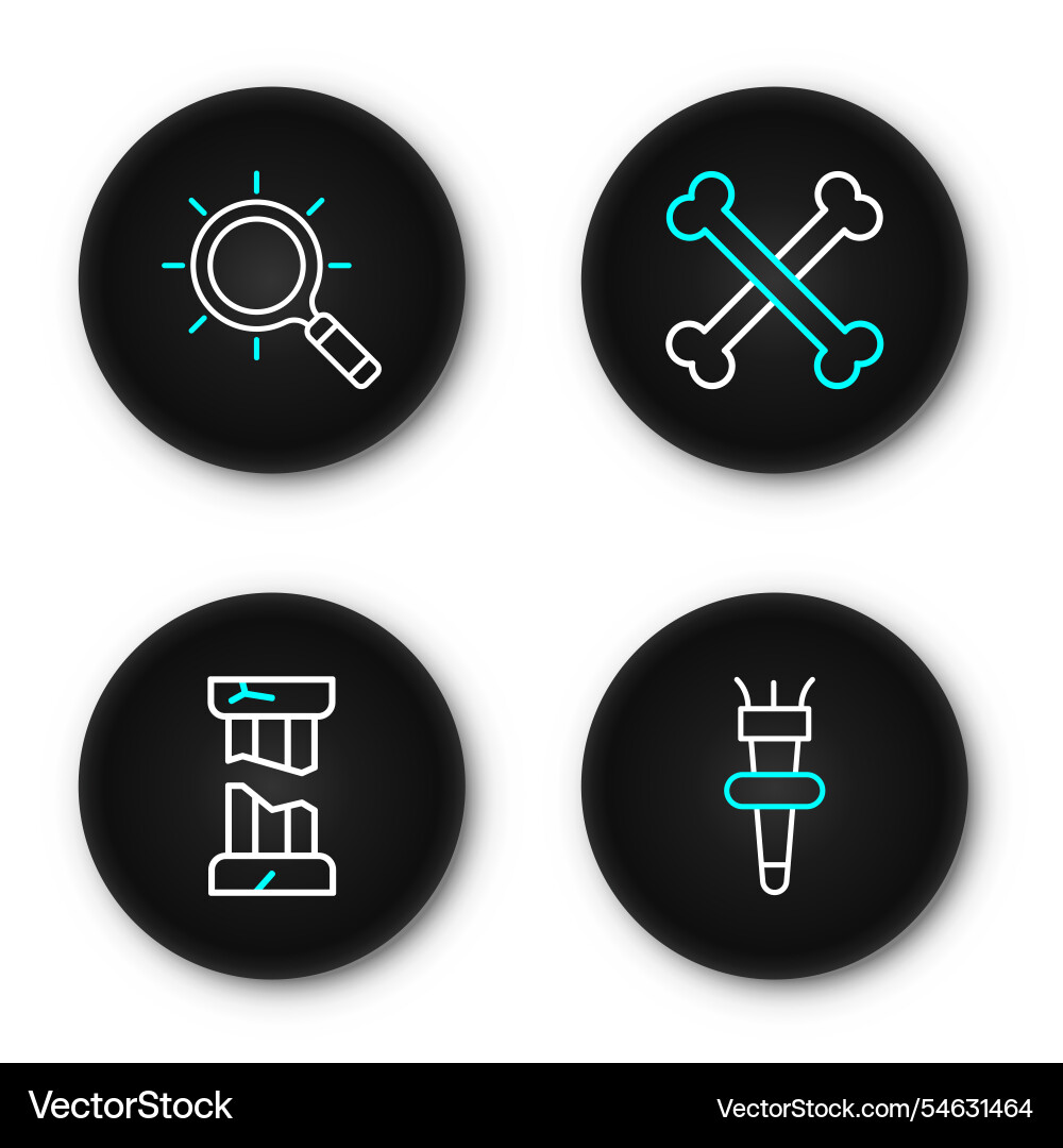 Set line torch flame broken ancient column Set line torch flame broken ancient column Vector Image