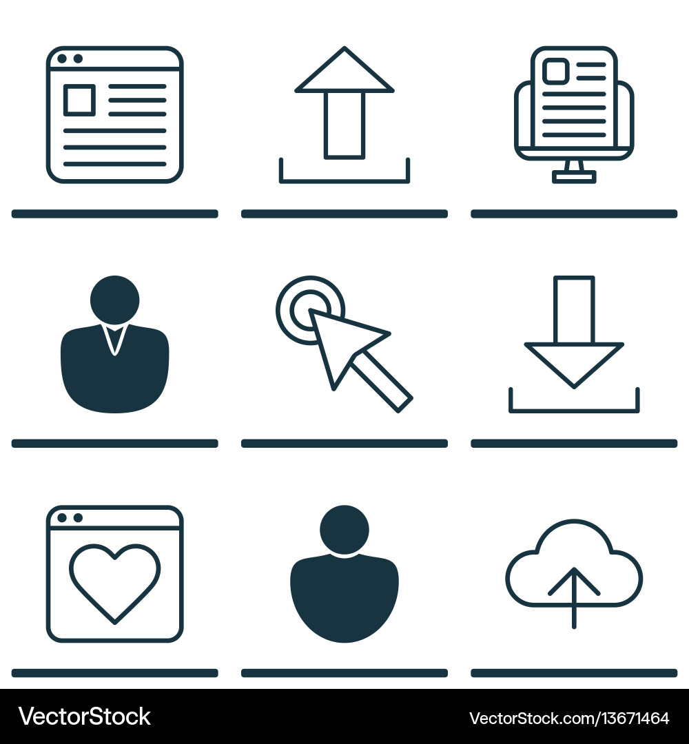 Set of 9 world wide web icons includes data Set of 9 world wide web icons includes data vector image