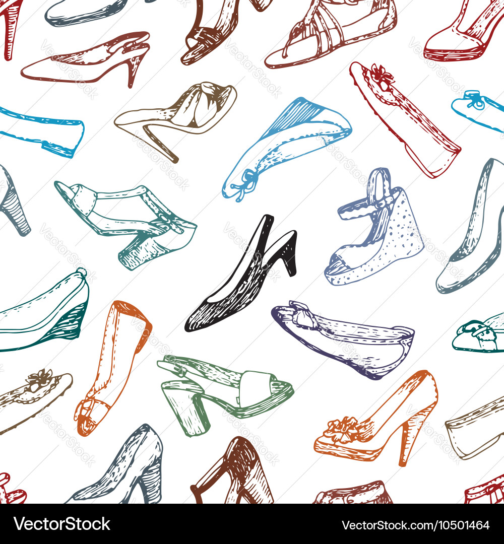 Shoes Seamless Pattern - Sketch Style Vector Image