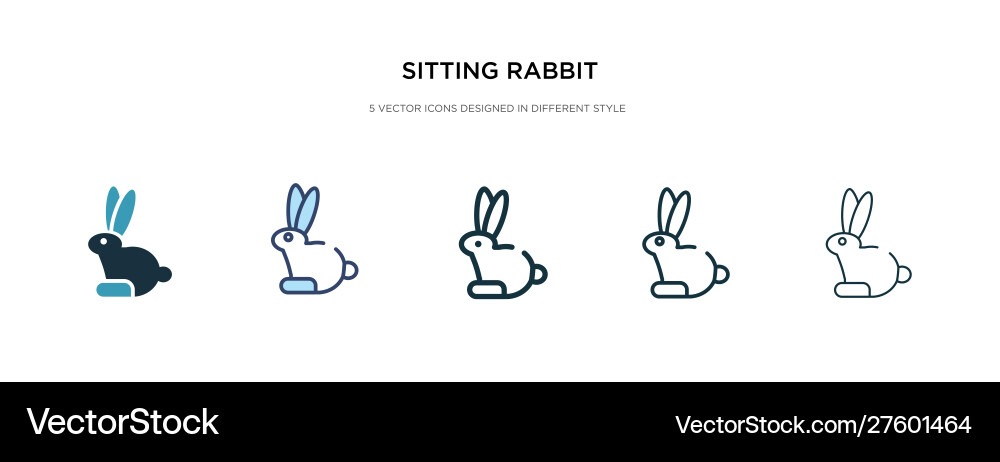 Sitting rabbit icon in different style two vector image