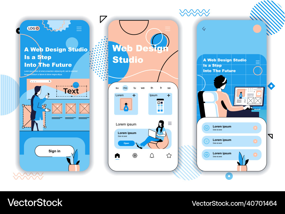 Web design studio concept onboarding screens Web design studio concept onboarding screens vector image