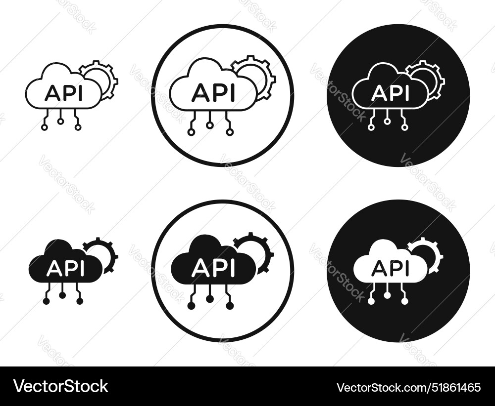 Api icon set in black and white outlines Vector Image