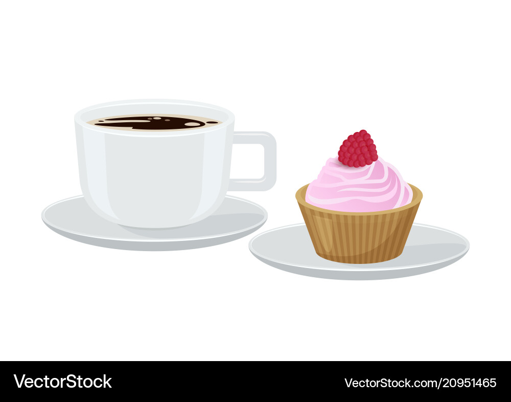 Coffee and cupcake with cream Coffee and cupcake with cream vector image