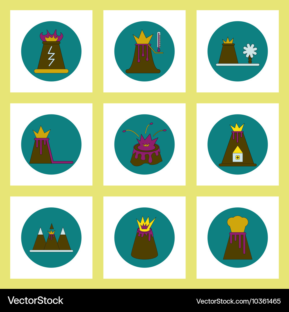 Collection of icons in flat style volcano Vector Image