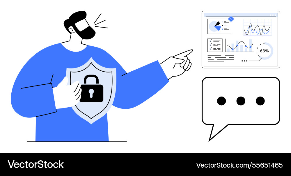 Cybersecurity expert analyzing data dashboard vector image