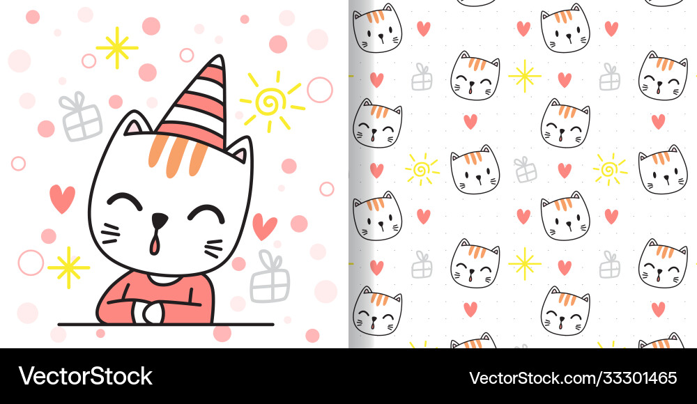 Draw happy cat print seamless pattern Vector Image