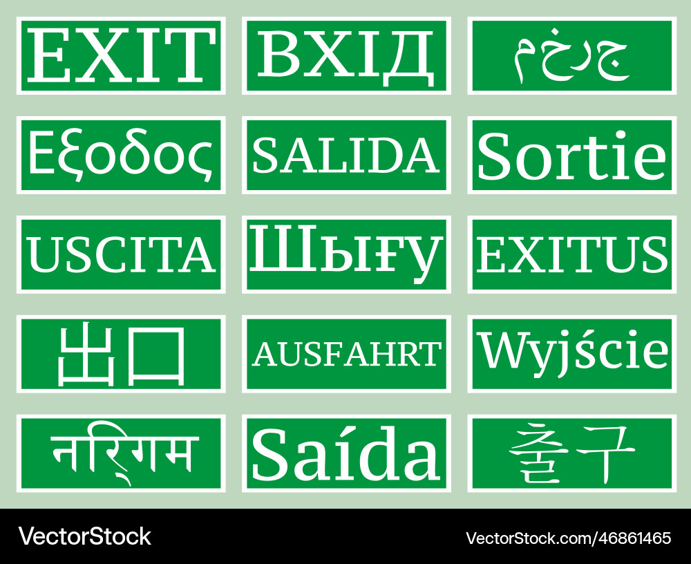 Emergency exit sign set of signs in different Emergency exit sign set of signs in different vector image