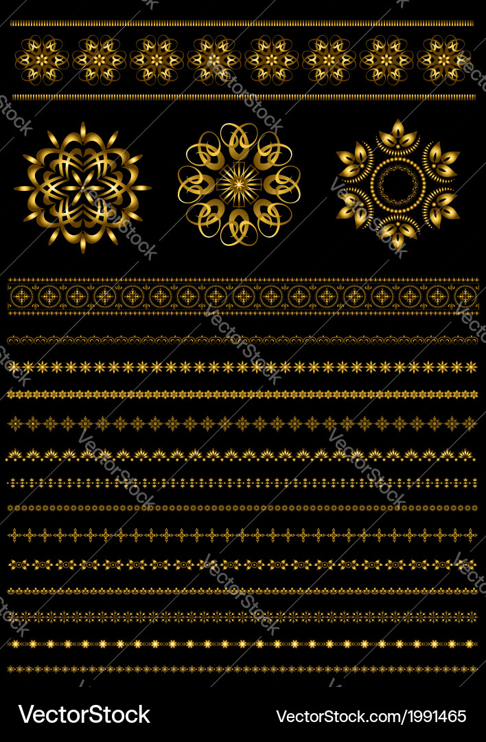 Gold patterns and collection patterned border Vector Image