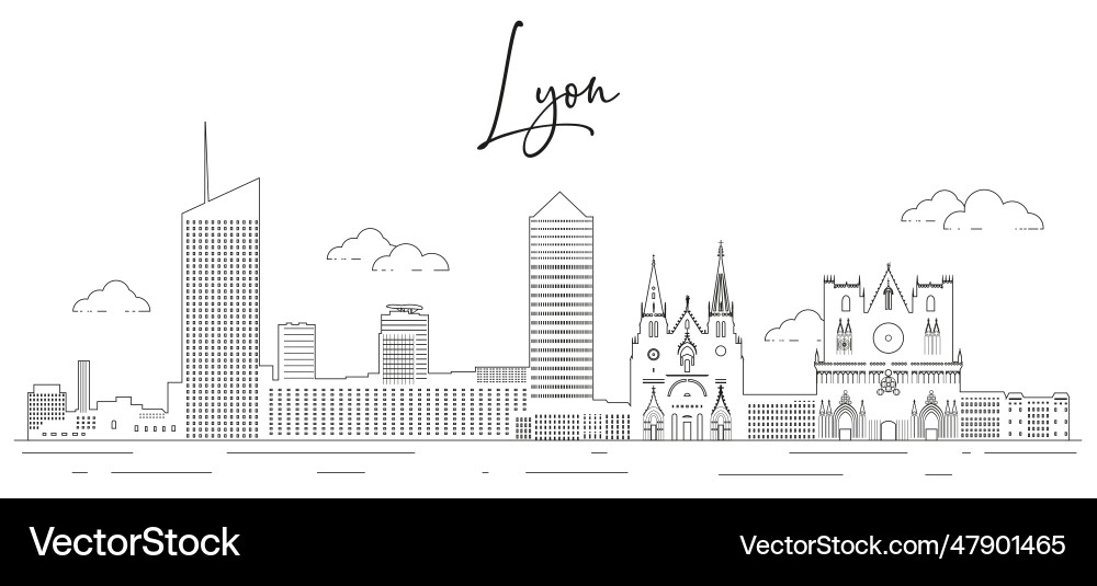 Lyon Skyline Linie Kunst vektorbild