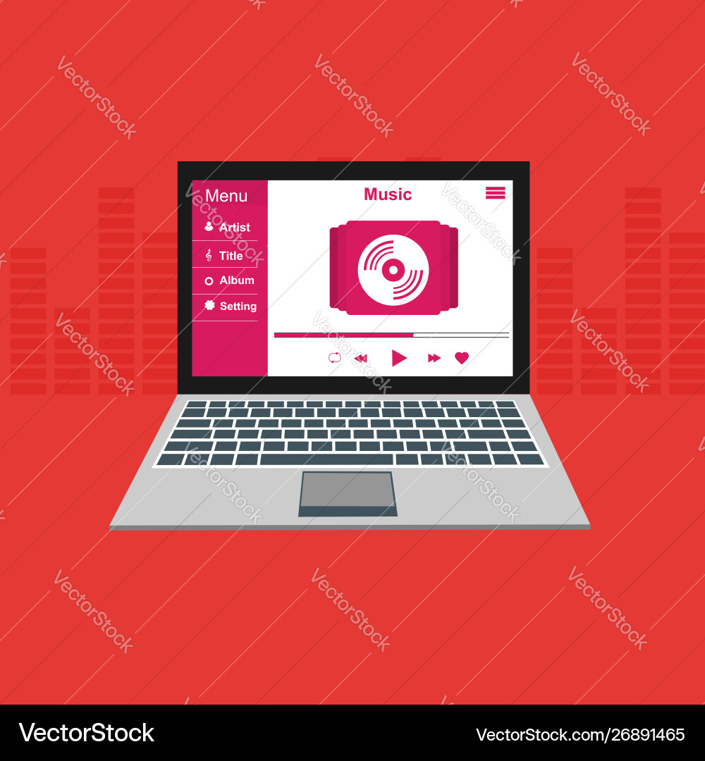 Media player application app template with flat Vector Image