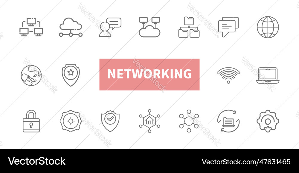 Networking line icon set network connection vector image