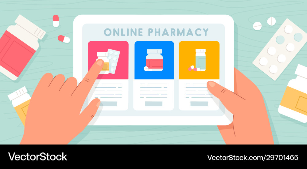 Online pharmacy pills buy via internet Online pharmacy pills buy via internet vector image