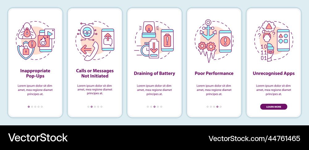 Phone hacking attack onboarding mobile app screen Phone hacking attack onboarding mobile app screen vector image