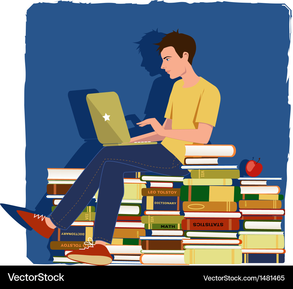 Student Studying with Textbooks vector image