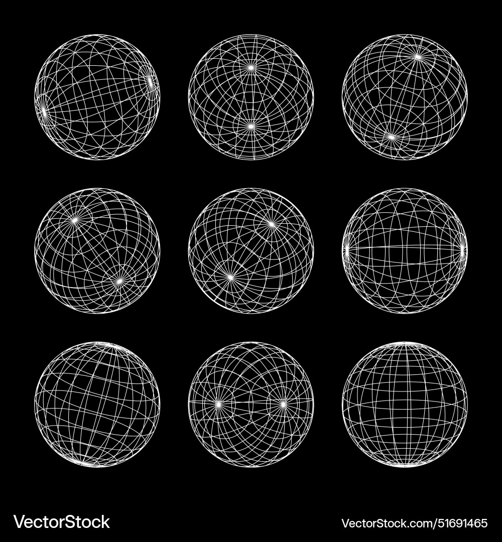 Wireframe shapes lined sphere perspective mesh Wireframe shapes lined sphere perspective mesh vector image