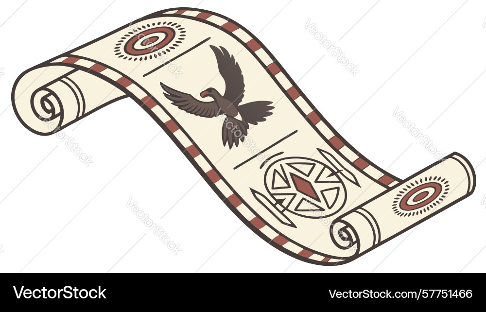 Ancient scroll with bird and pattern design vector image