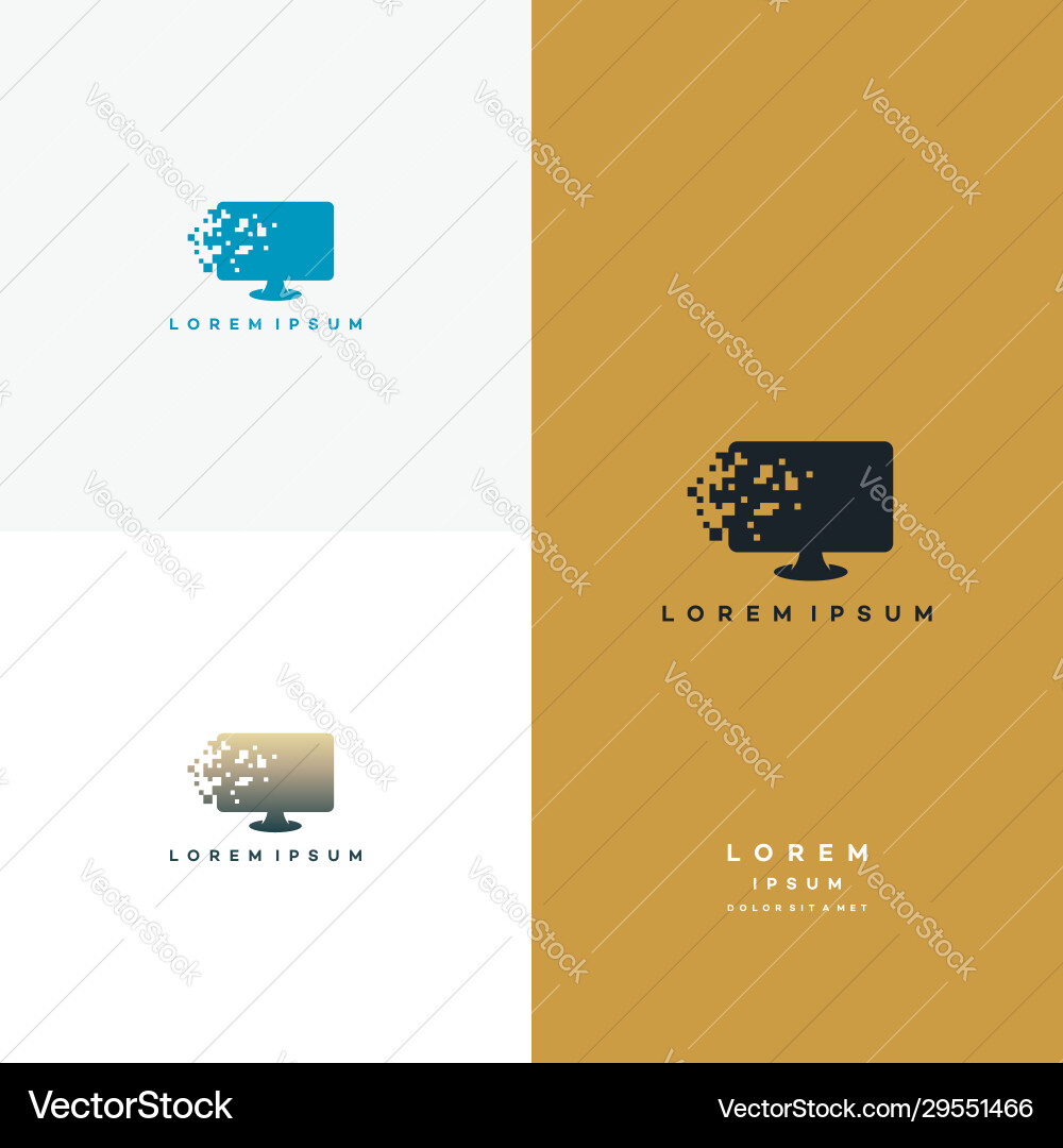 Build computer logo template pixel Build computer logo template pixel vector image