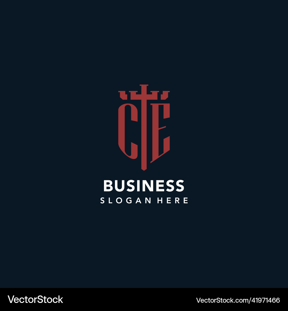 Ce initial monogram logos with sword and shield Ce initial monogram logos with sword and shield Vector Image