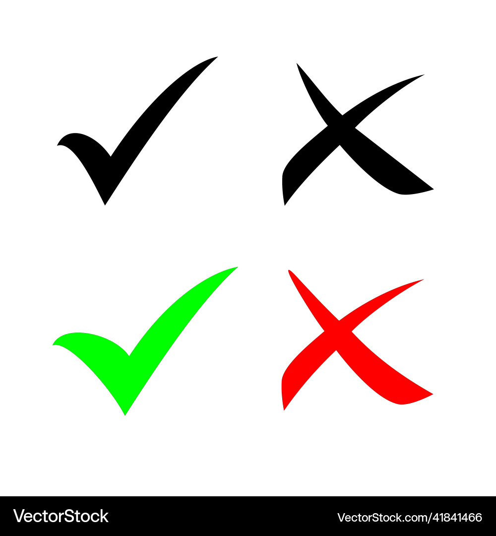 Check mark tick icon set in green and red color vector image