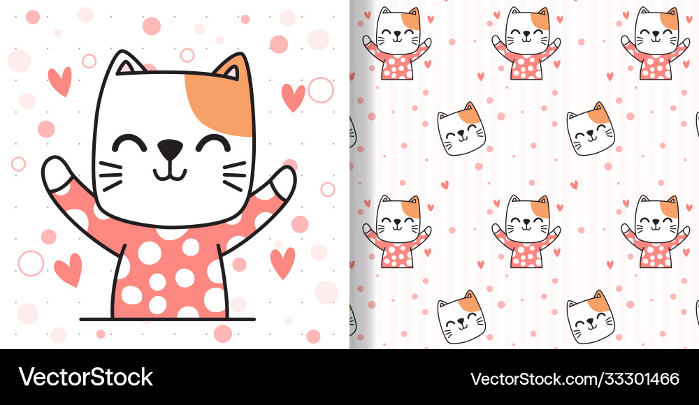 Draw happy cat print seamless pattern Draw happy cat print seamless pattern Vector Image