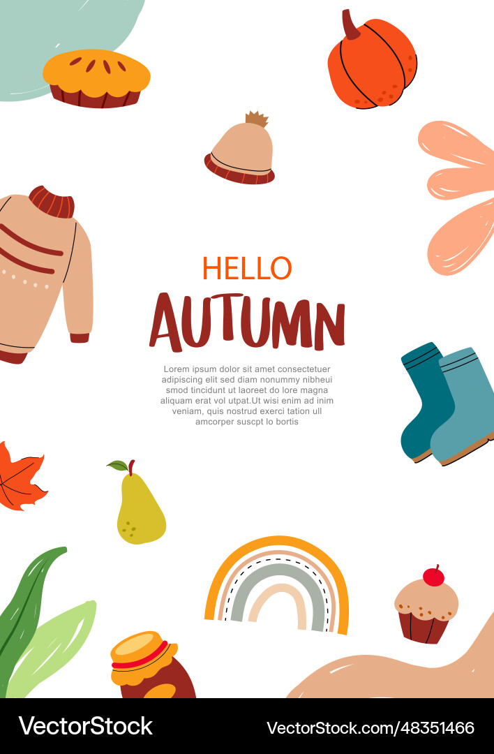 Hello autumn with element and leaves background vector image