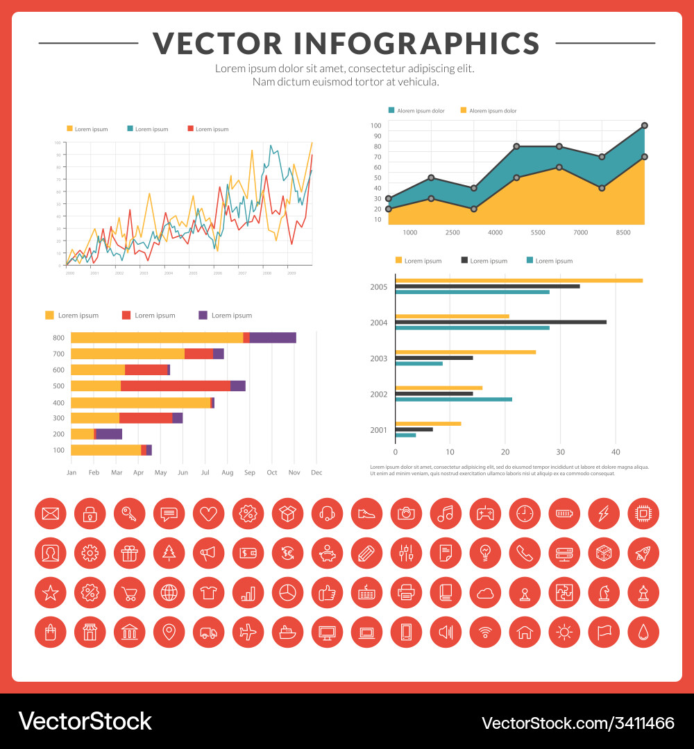 Infographics and design elements with icon set vector image
