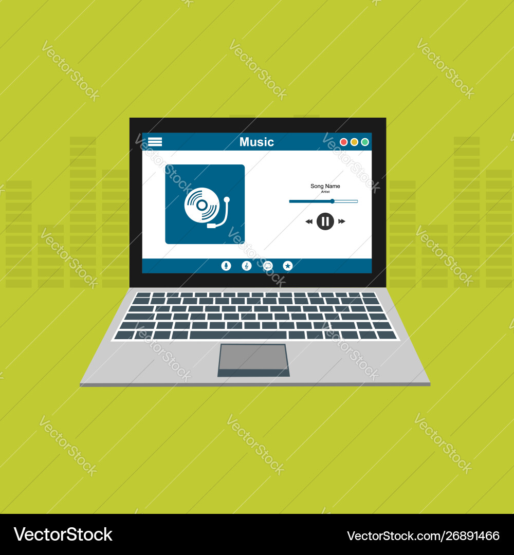 Media player application app template with flat vector image