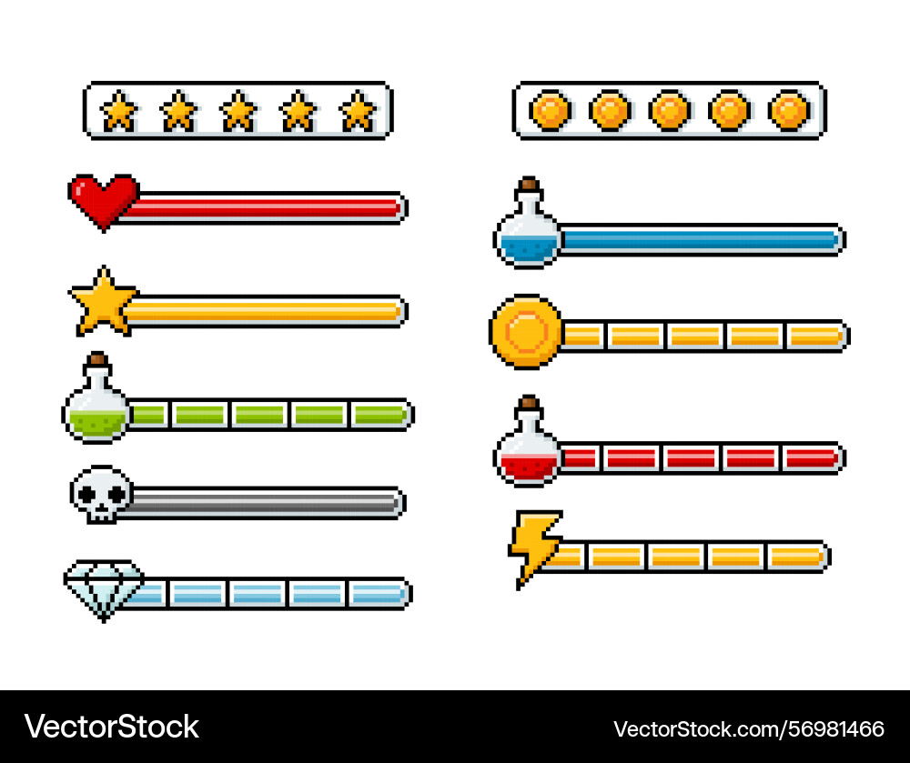 Progress bar game menu items pixel art y2k Progress bar game menu items pixel art y2k vector image