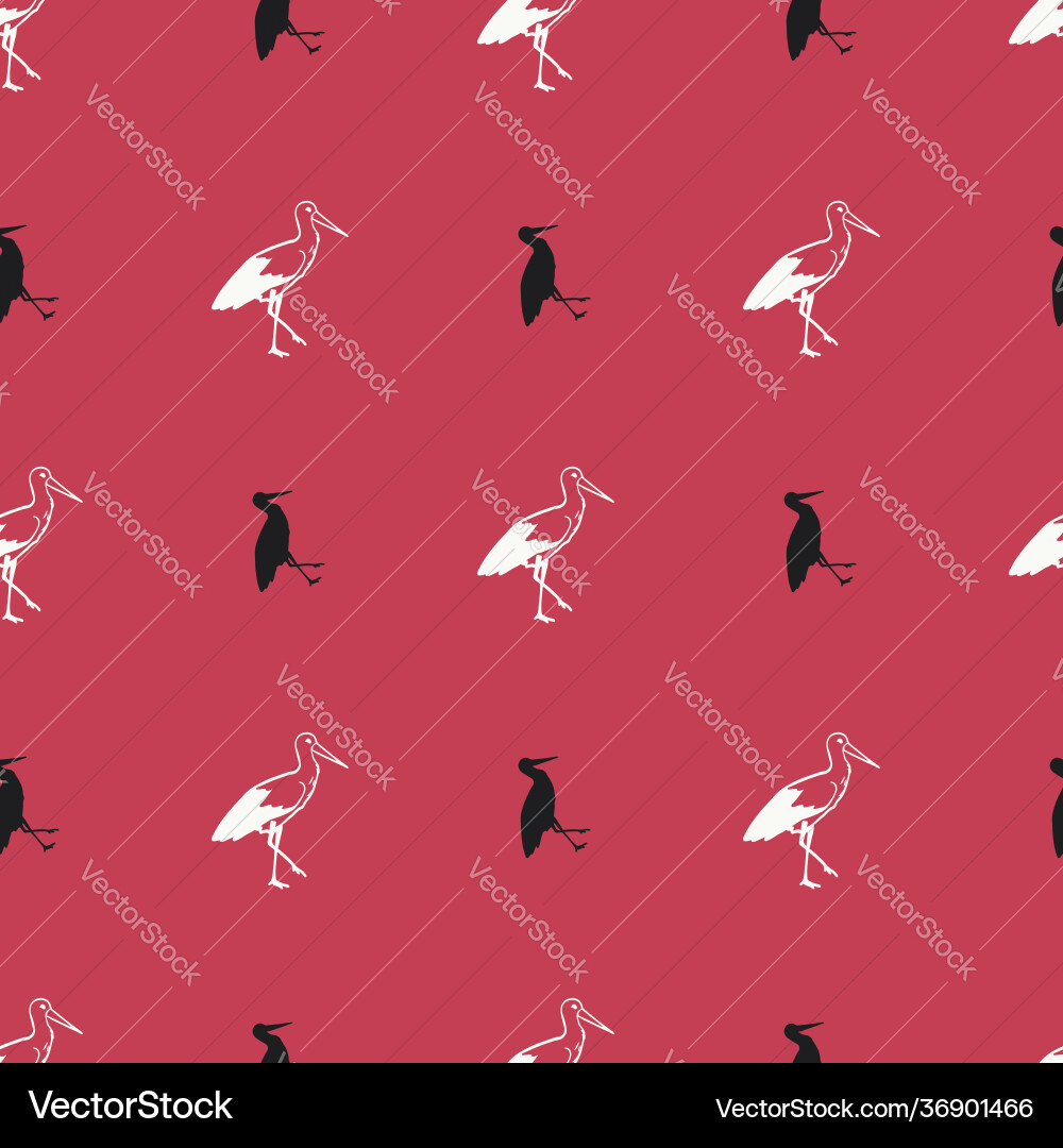 Seamless pattern with stork in red Seamless pattern with stork in red Vector Image
