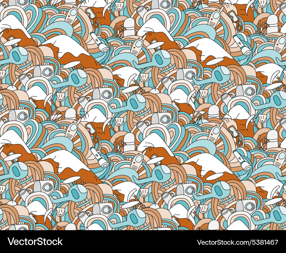 Abstract doodle seamless pattern with objects vector image