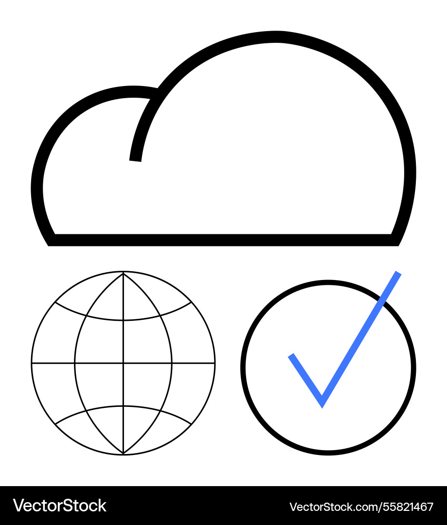 Cloud with globe and checkmark symbolizing Cloud with globe and checkmark symbolizing vector image
