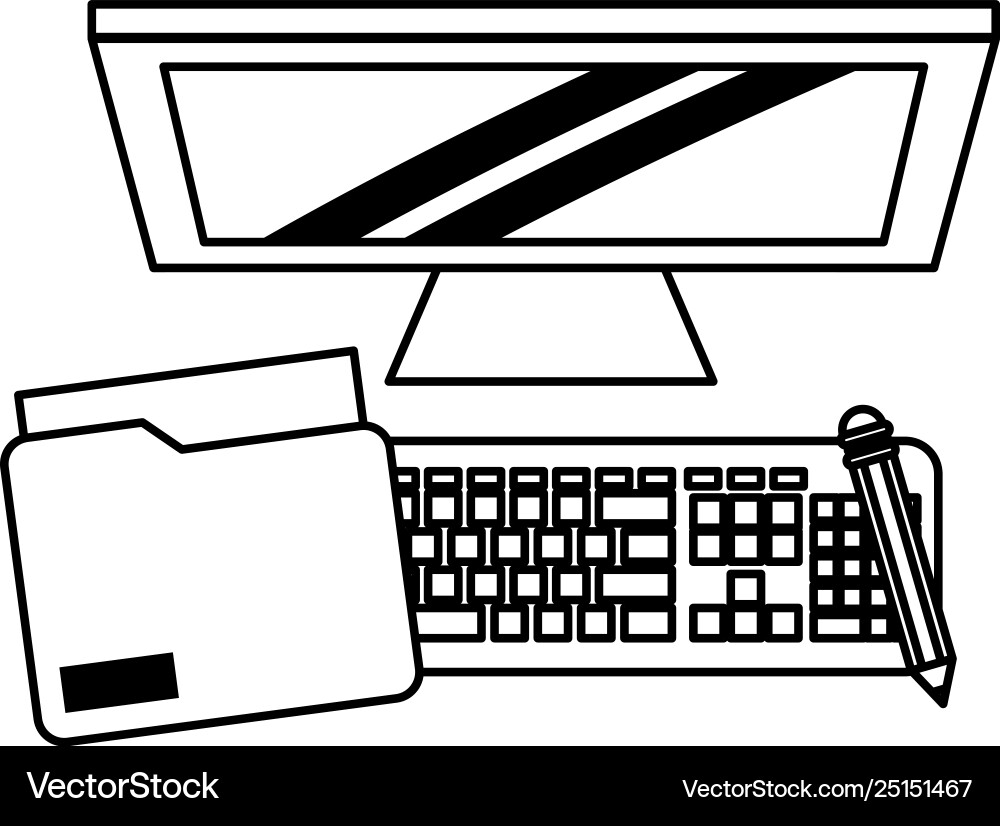 Computer with penciland document Vector Image