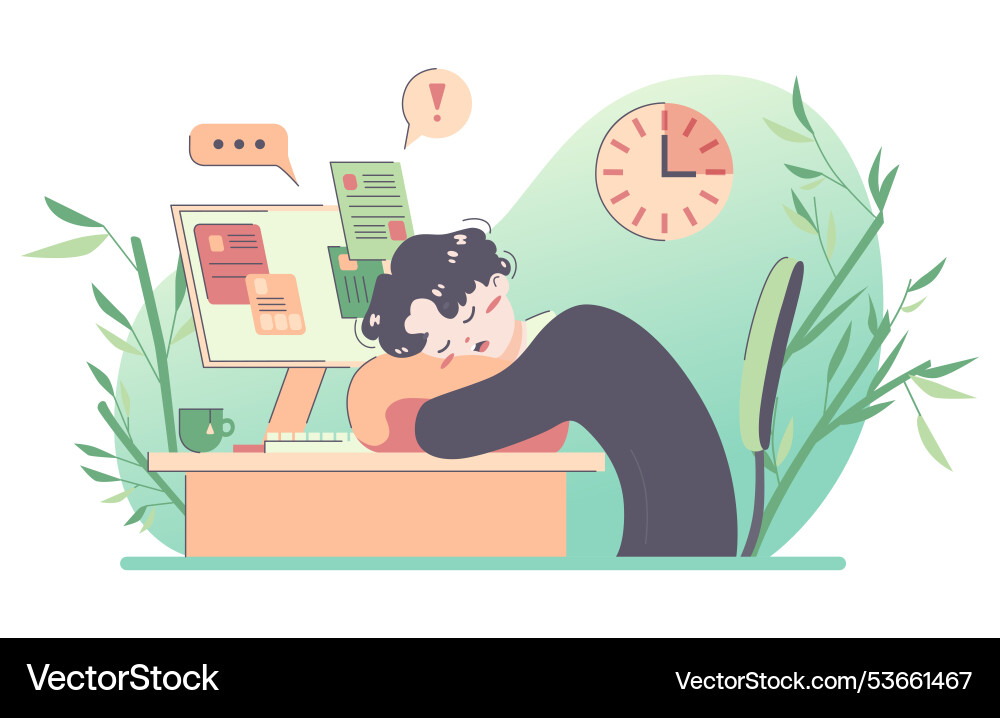 Daily routine of an asian man overworked Vector Image