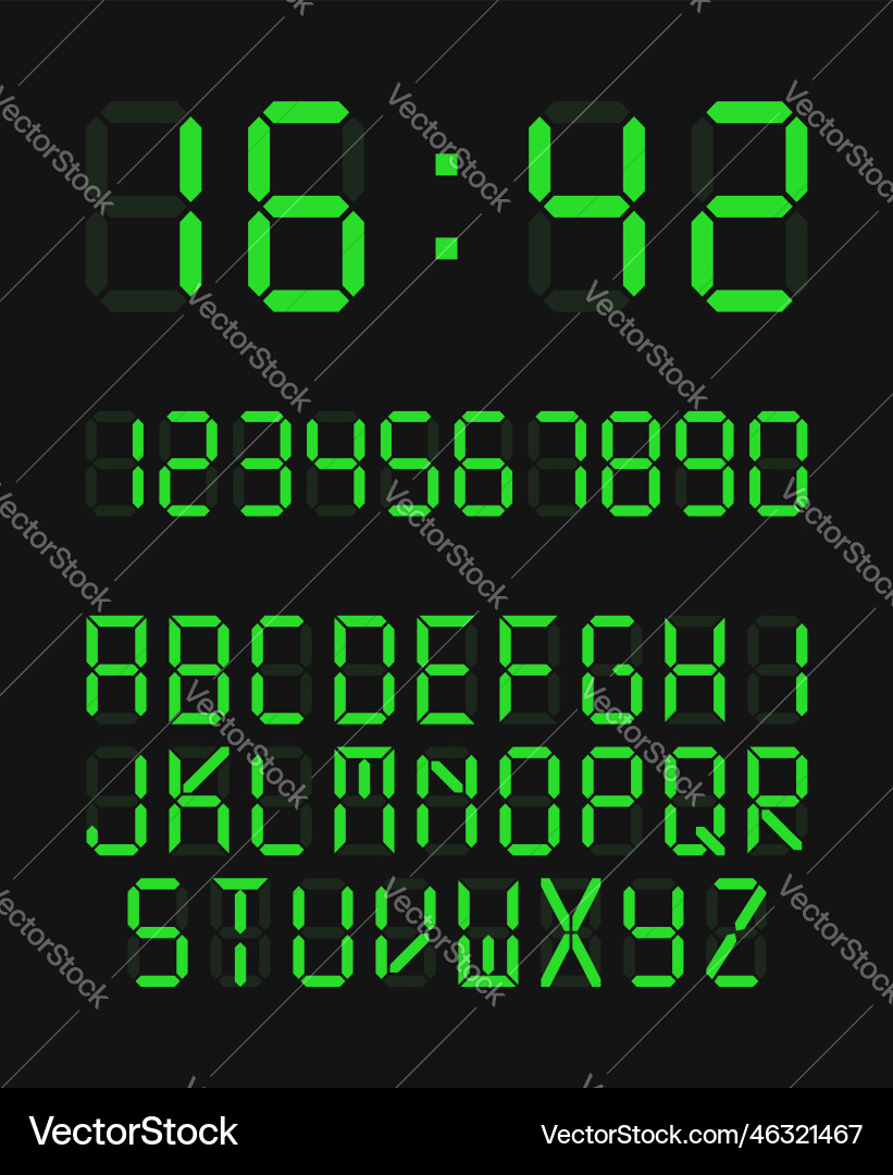 Digital clock number set Vector Image