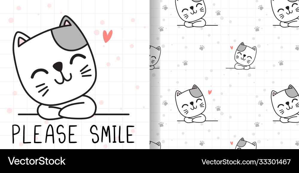 Draw happy cat print seamless pattern Draw happy cat print seamless pattern vector image