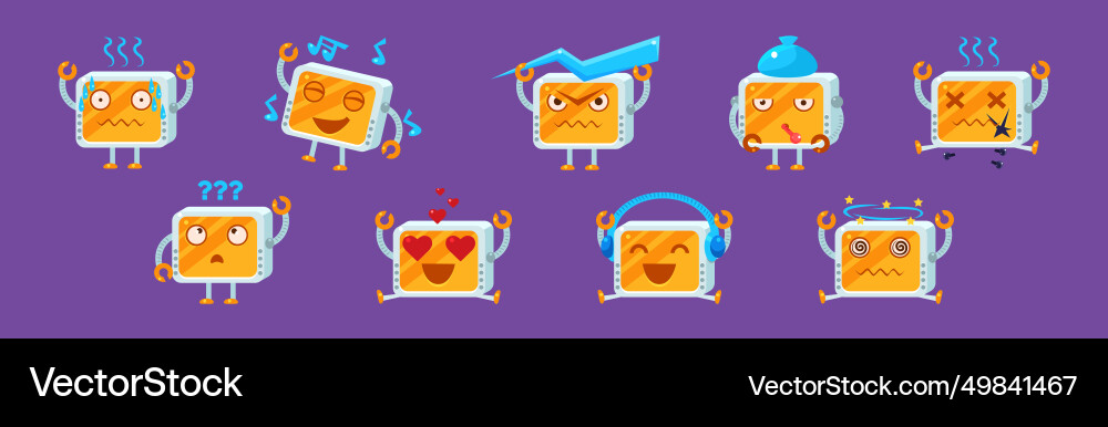 Funny robot character engaged in different Funny robot character engaged in different vector image