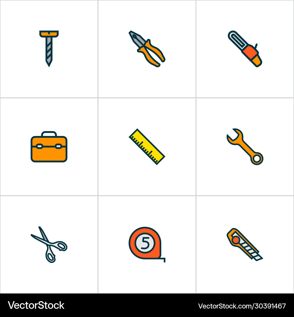 Handtools icons colored line set with wrench Handtools icons colored line set with wrench vector image