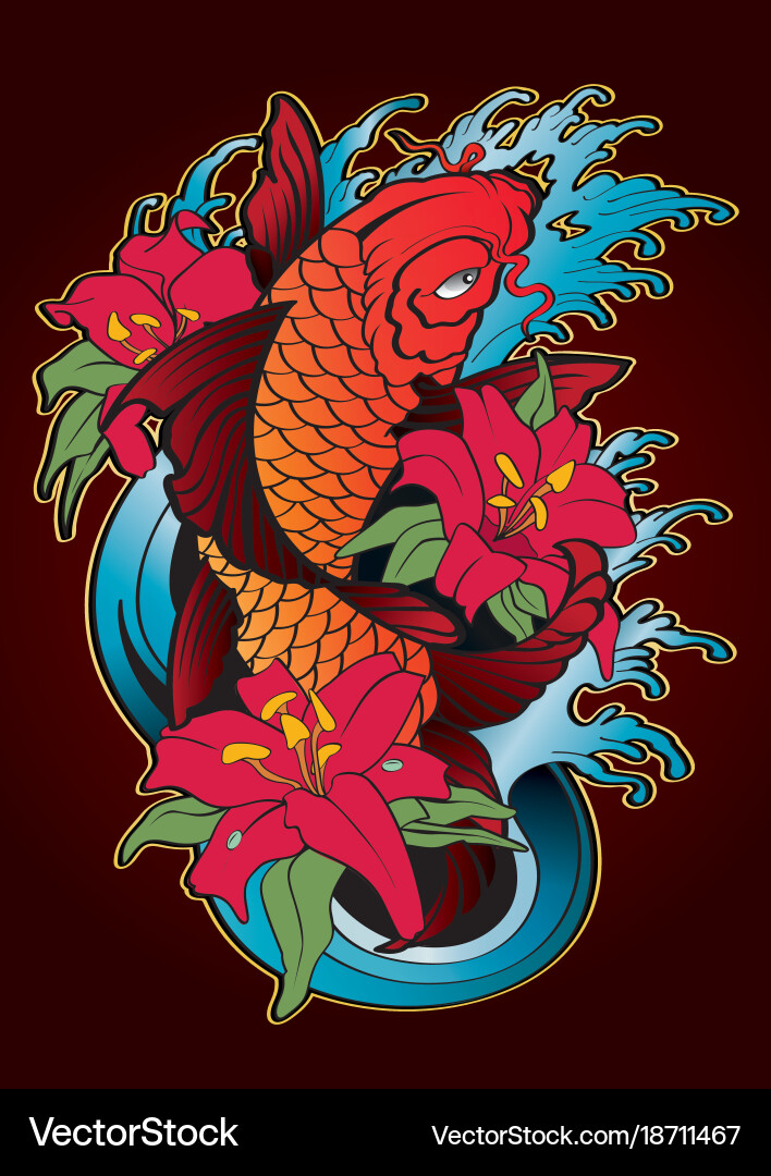 Koi Fish Tattoo Japanese Art Colorful vector image