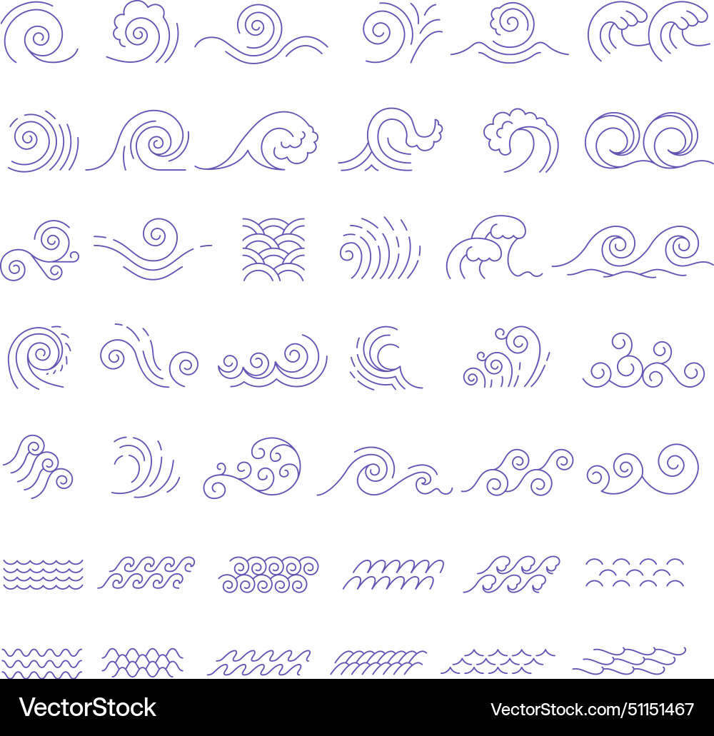 Linear waves stylized abstract icons of different vector image