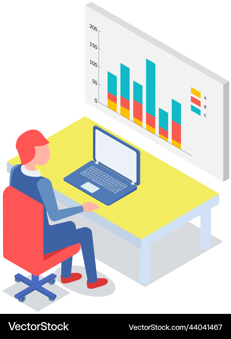 Man analysiert den digitalen Bericht mit Datenstatistisch Man analysiert den digitalen Bericht mit Datenstatistisch Vektorbild