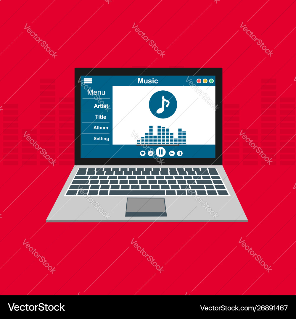Media player application app template with flat Media player application app template with flat vector image