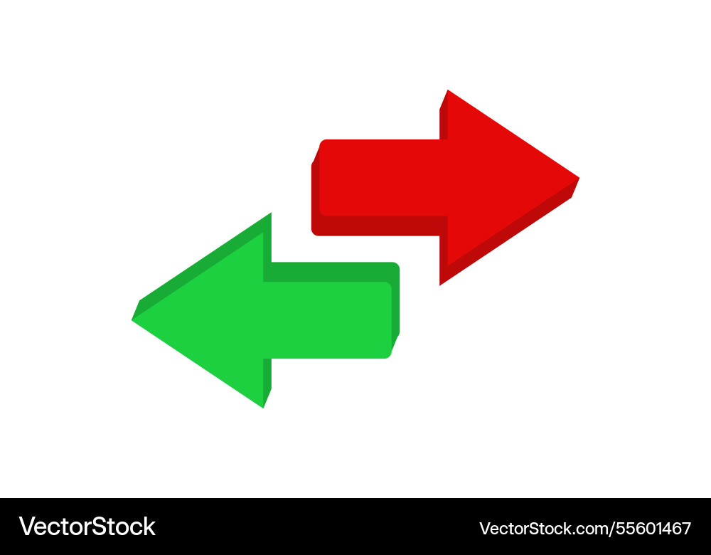 Red and green arrows pointing in opposite vector image