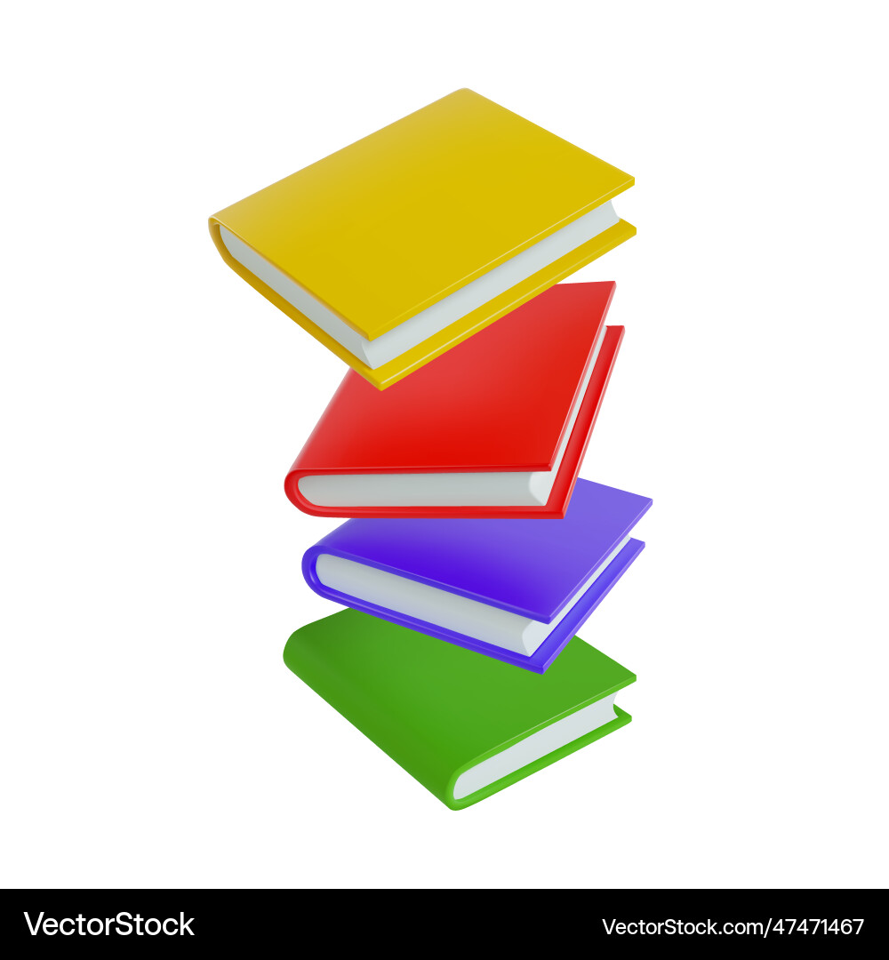 Rendering of colored floating books in space 3d Rendering of colored floating books in space 3d vector image