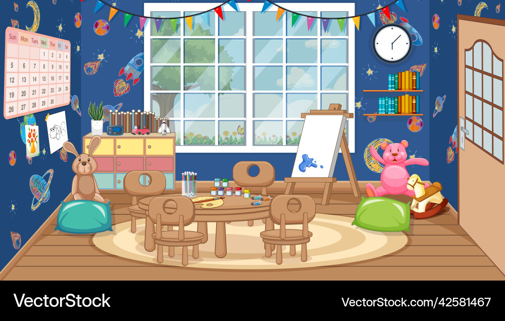 Scene of classroom with table and board Scene of classroom with table and board vector image