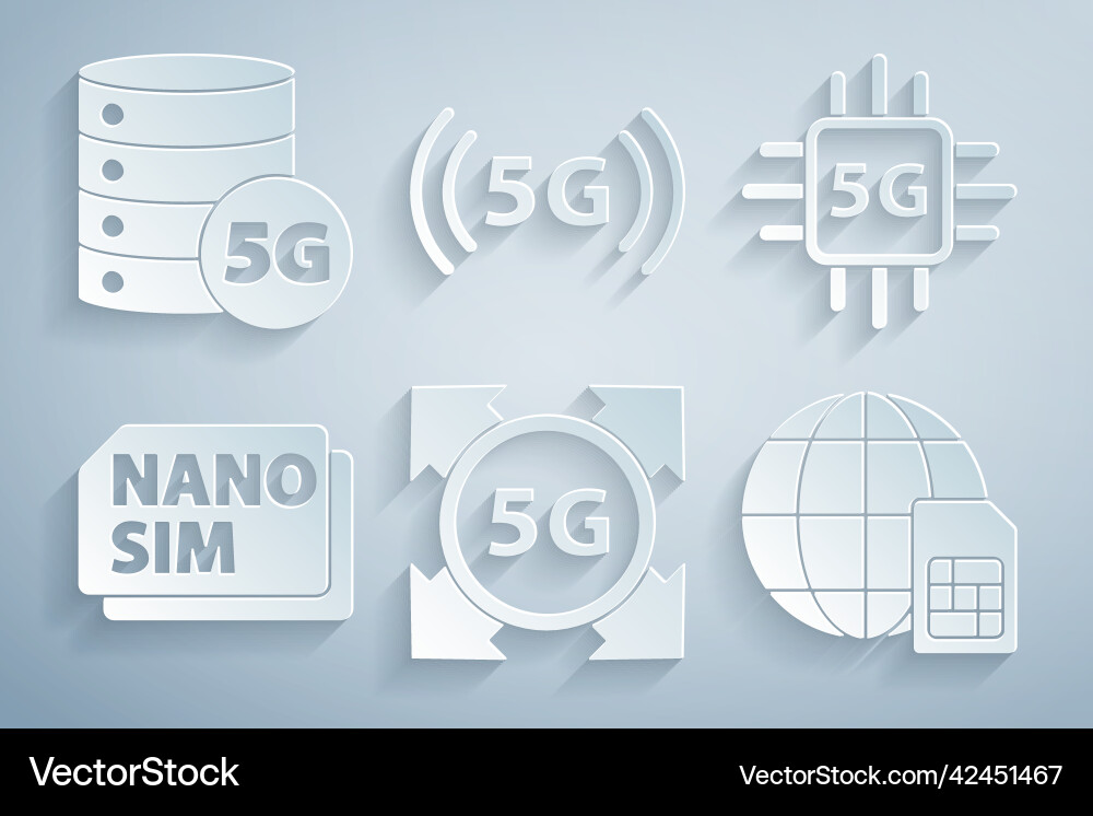 Set 5g network processor nano sim card globe Vector Image
