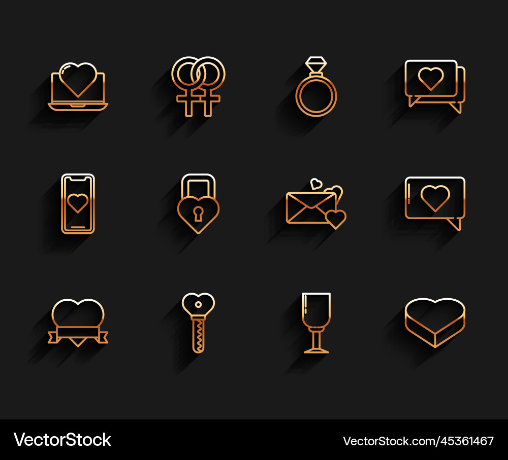Set line heart and ribbon key in shape Set line heart and ribbon key in shape vector image