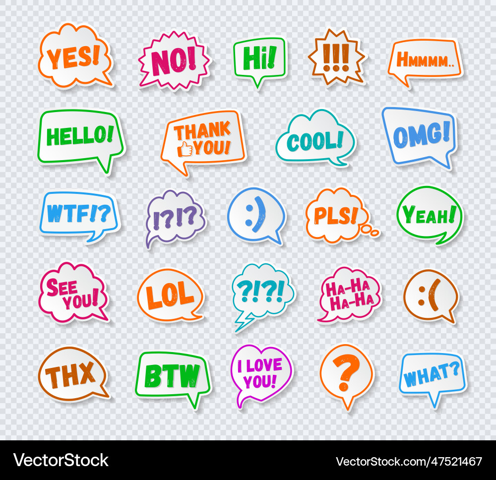 Stickers of speech bubbles set with sign - hello Stickers of speech bubbles set with sign - hello vector image